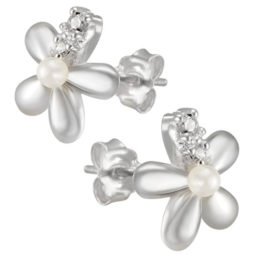 Vinani Damen-Ohrstecker Blüte glänzend Perle Zirkonia weiß Sterling Silber 925 Ohrringe Blume OBPZ