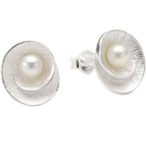 Vinani Damen-Ohrstecker Muschel mit Perle Sterling Silber 925 Ohrringe OMW