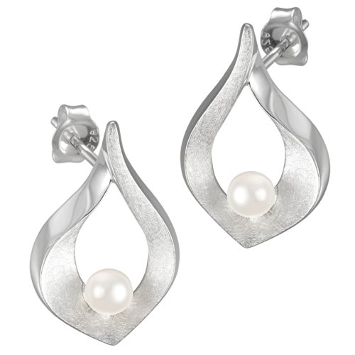 Vinani Damen-Ohrstecker Oval gebürstet glänzend Perle Sterling Silber 925 Ohrringe OFMP