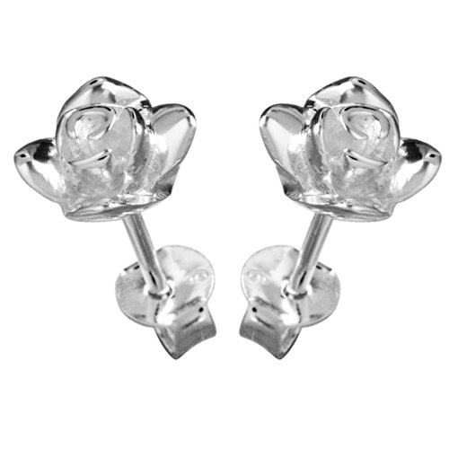 Vinani Damen-Ohrstecker Rose glänzend massiv Sterling Silber 925 Ohrringe ORR