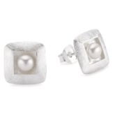 Vinani Damen-Ohrstecker Viereck gebürstet mit Perle Sterling Silber 925 Ohrringe OVP