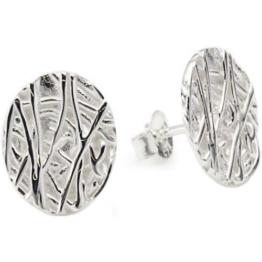 Vinani Damen-Ohrstecker dreidimensionales Baumrindenmuster rund Sterling Silber 925 Ohrringe ORA