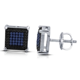 Vorra Fashion 0,20 ct RD blau Saphir weiß Ohrstecker Ohrringe Platin plattiert über 925 Silber Quadratisch