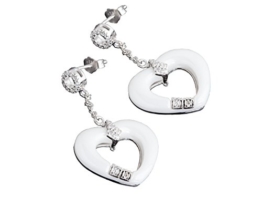 Yves Camani – Ohrringe „Herzen“ Keramik in Weiß/Silber mit Steinen besetzt