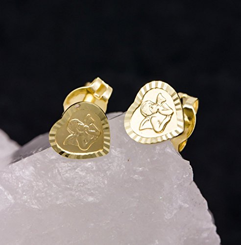 ASS 333 Gold Paar Ohrringe Ohrstecker Stecker Engel Amor Herz, diamantiert -