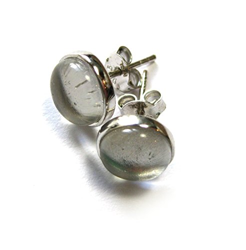 Bergkristall – ca. 8 mm – Cabochon-Ohrstecker – mit Silberfassung – Edelstein – Ohrring – Edelsteinschmuck – Perlenorring – in Geschenkverpackung – A++ Qualität -