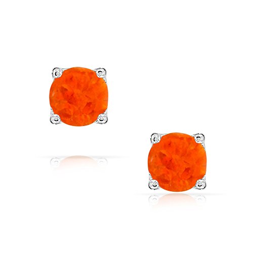 Bling Jewelry 925 Silber Runde Orange synthetischer Feueropal Ohrstecker 6mm -