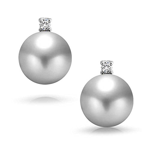 Bling Jewelry CZ Grau Simulierte Perle Ohrstecker aus 925er Sterling-Silber 12mm -