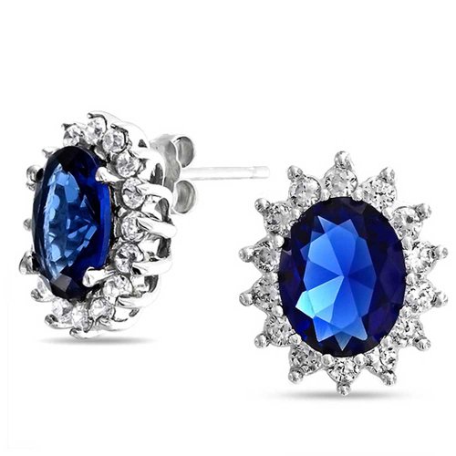Bling Jewelry Kate Middleton Stil Farbe Saphir CZ Ohrringe Sterling-Silber -
