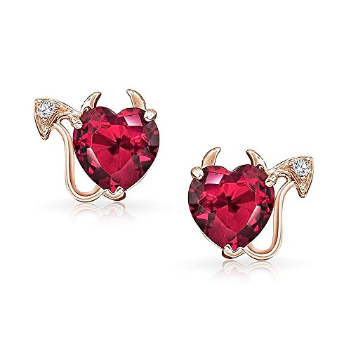 Bling Jewelry RotGold Vermeil CZ Farbe Rosa Rubin Devils Herz Ohrstecker -