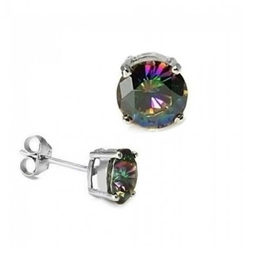 Bling Jewelry Round Regenbogen Mystic Topaz Farbe CZ 925er Silber Unisex Bolzen 9mm -