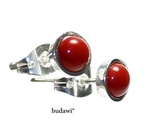 budawi® – Ohrring Paar rote Koralle Ø 6 mm, Ohrstecker Schaumkoralle -