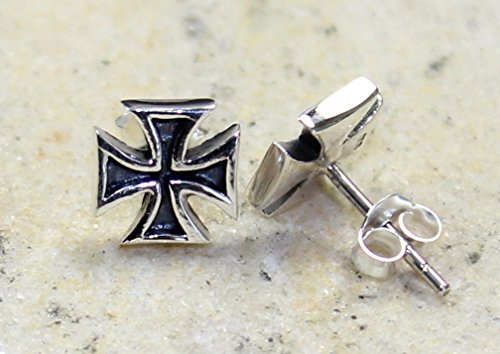 budawi® – Ohrstecker „Eisernem Kreuz“ 8 x 8 mm 925er Sterling Silber, Kreuz Ohrringe -