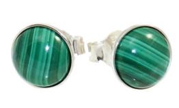 budawi® – Malachit Ohrstecker Ø 9 mm (cabochon) 925 Silber, Edelstein Ohrringe Malachit Perlen