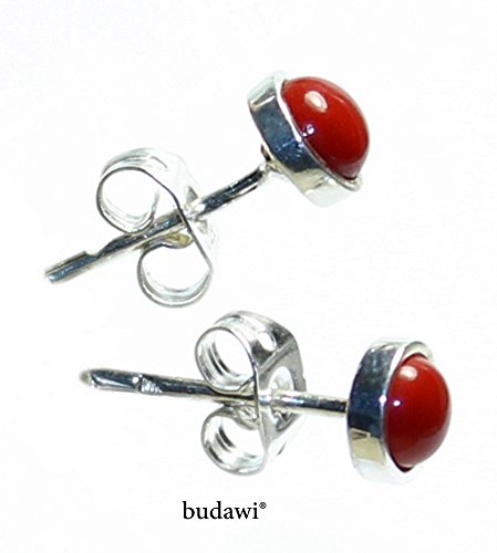 budawi® – Ohrring Paar rote Koralle Ø 6 mm, Ohrstecker Schaumkoralle