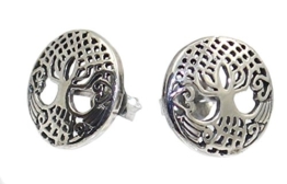 budawi® – Ohrstecker Lebensbaum 925er Sterling Silber Ø 12 mm, Weltenbaum Silberschmuck Ohrringe