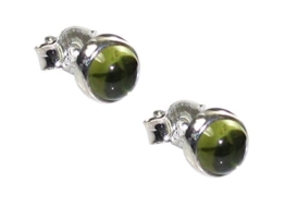budawi® – Ohrstecker Peridot (Cabochon) in 925er Sterling Silber Ø 6 mm, Edelstein-Ohrringe Olivin