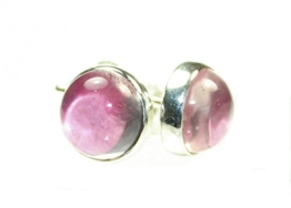 budawi® – Ohrstecker Rosenquarz Ø 8 mm, 925er Sterling Silber, Edelstein-Ohrringe, Cabochon-Ohrstecker