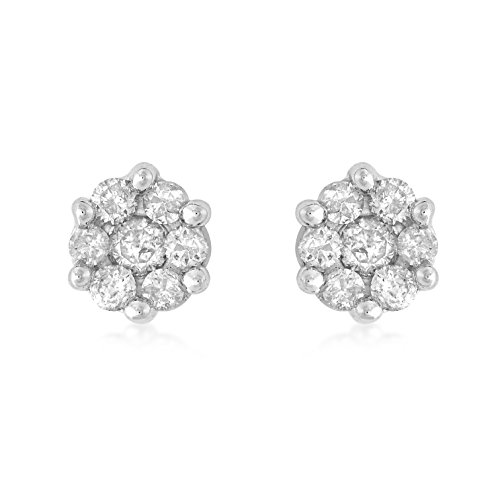 Carissima Gold Damen-Ohrstecker 9ct White Diamond Cluster Stud Earrings 375 Weißgold Diamant (0.25 ct) transparent Rundschliff-5.58.705Y -