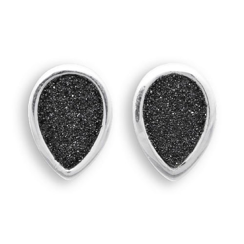 DUR: tropfenförmige Ohrstecker mit schwarzem Lava-Sand, Sterling-Silber 925 -