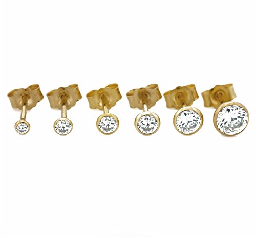 Einzelne Unisex Ohrstecker 585 Gelbgold Durchmesser 2,50mm - 5,50mm Zirkonia Ohrringe NEU (18175) (4 Millimeter) -