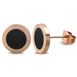 Elegante schlicht klassische runde Damen Ohrstecker Ohrringe Edelstahl Rosegold / Schwarz 10mm -