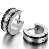 JewelryWe Schmuck Herren-Ohrringe, Edelstahl Creolen Gestüt Ohrstecker, Schwarz Silber -