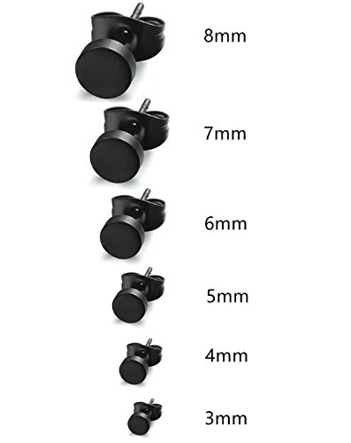 Jstyle Schmuck Edelstahl mini Ohrstecker allergiefrei schwarze Ohrringe für Männer und Frauen 6 Paare Durchmesser 3-8mm -