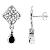 keltischer Knoten Ohrstecker aus Sterling Silber mit Birnenschliff baumelndem schwarzem Onyx,(27 mm) gross
