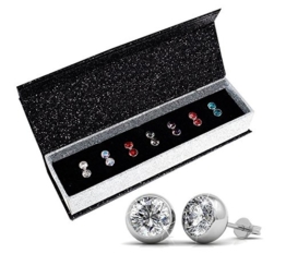 Kristall aus SWAROVSKI - Luxus-Swarovski Kristall Ohrstecker-Set mit 7 Paaren, mit 18K Weißgold überzogene Ohrringe - mit Geschenkbox (rundes Modell) -