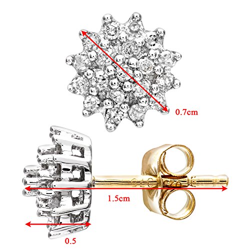 Naava Damen-Ohrstecker 9k Cluster Ohrringe 375 Gelbgold teilrhodiniert Diamant (0,25 ct) weiß Rundschliff -