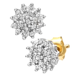 Naava Damen-Ohrstecker 9k Cluster Ohrringe 375 Gelbgold teilrhodiniert Diamant (0,25 ct) weiß Rundschliff -