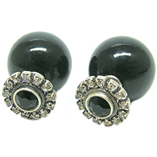 Ohrringe mit Swarovski®-Kristallen Kranz Tribal Doppel Perlen 925 Silber Schwarz -