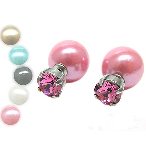 Ohrringe Stecker mit Swarovski®-Kristall Tribal Doppel Perlen 925 Silber Rosa -