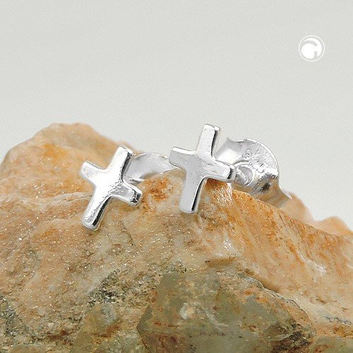 Ohrstecker Ohrringe Ohrschmuck kleines Kreuz Kreuzchen glänzend 925 Silber -
