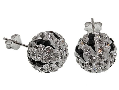 Paar 12 mm Sterling Silber-Schwarz, Klar, Weiß, Shamballa Swarovski Kristallkugel-Ohrstecker Ohrringe -