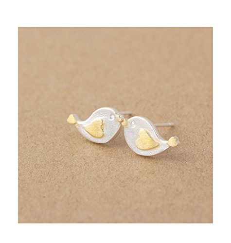 S & E Damen Sterling Silber Cute Love Birds Design Mini Ohrstecker Ohrring Fashion Jewelry -