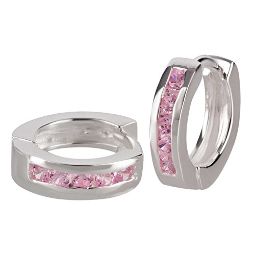 SL-Collection Ohrringe schmale Creolen Kristalle Klappcreolen 925 Silber, Farbe:Pink -