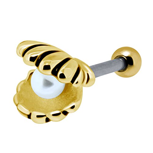 SL-Silver Helix Tragus Piercing Muschel mit Perle 1,2×6 mm, Farbe:Gold -