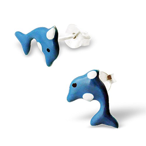 SL-Silver Kinderohrringe Ohrstecker blauer Delfin emaliert 925 Silber -