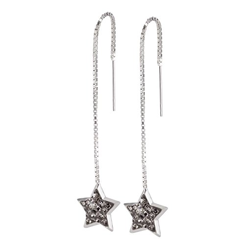SL-Silver Ohrringe Durchzieher Stern Kristall: Schwarzdiamant 925 Silber -