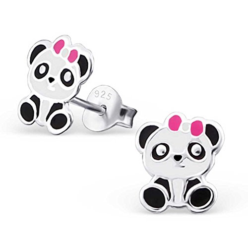 SL-Silver Ohrringe Kinderohrringe kleiner Panda Schleife 925 Silber -