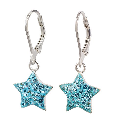 SL-Silver Ohrringe Kristallstern mit Leverback 925 Silber, Farbe:Blau -
