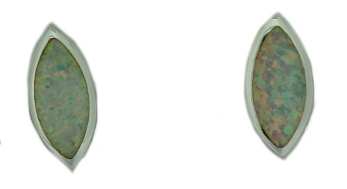 TF schlichte navettefoermige Ohrstecker mit echtem Opal; Sterling Silber -
