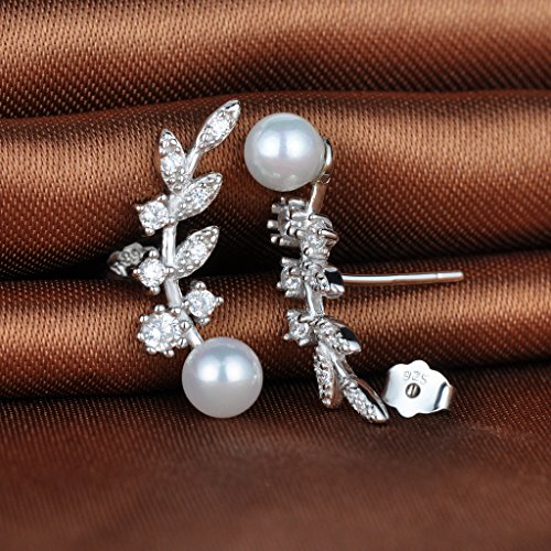 Unendlich U Fashion Damen Ohrstecker 925 Sterling Silber Blätter 5mm Perlen Zirkonia Ohrringe Pearls Earrings -