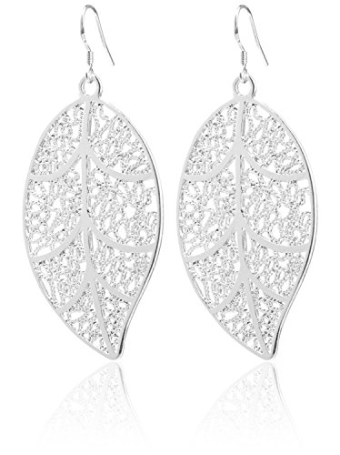 2LIVEfor Versilberte Ohrringe Blatt Silber groß Blätter Ohrringe lang hängend Ornamente Elegant Vintage Oval Tropfen -