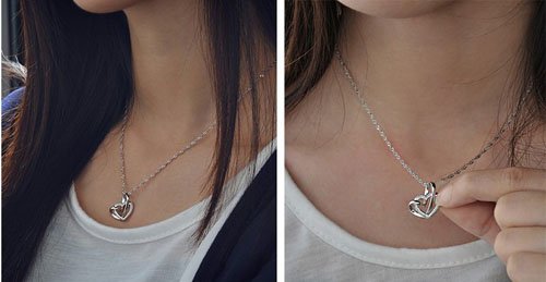 925 Sterling Silber Doppel liebe Herzen Halskette mit 45cm sterling Silber kette Schmuck -