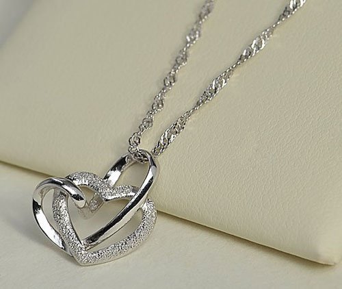 925 Sterling Silber Doppel liebe Herzen Halskette mit 45cm sterling Silber kette Schmuck -