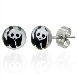 bkwear Unisex Ohrstecker OS 37 bk3 Panda BÄR Ohrringe rund 7mm Edelstahl Stecker -