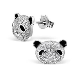 CasaVivendi Zirkonia-Ohrstecker Panda-Bär silber 925 Sterling rhodiniert 78 Steine schwarz-weiss 12 x 8 mm #TS-515 -